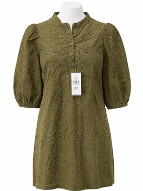 GAP Olive Eyelet Embroidered Tunic Top XS NWT